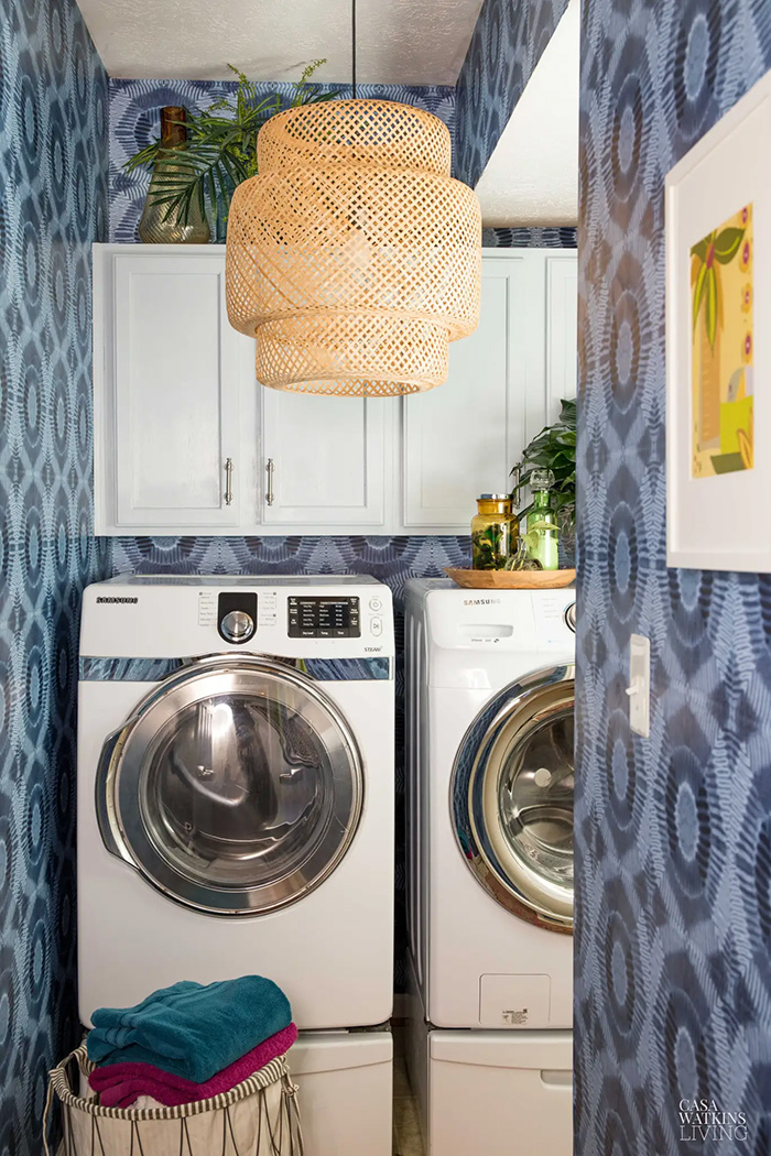 Laundry Room wicker chandelier