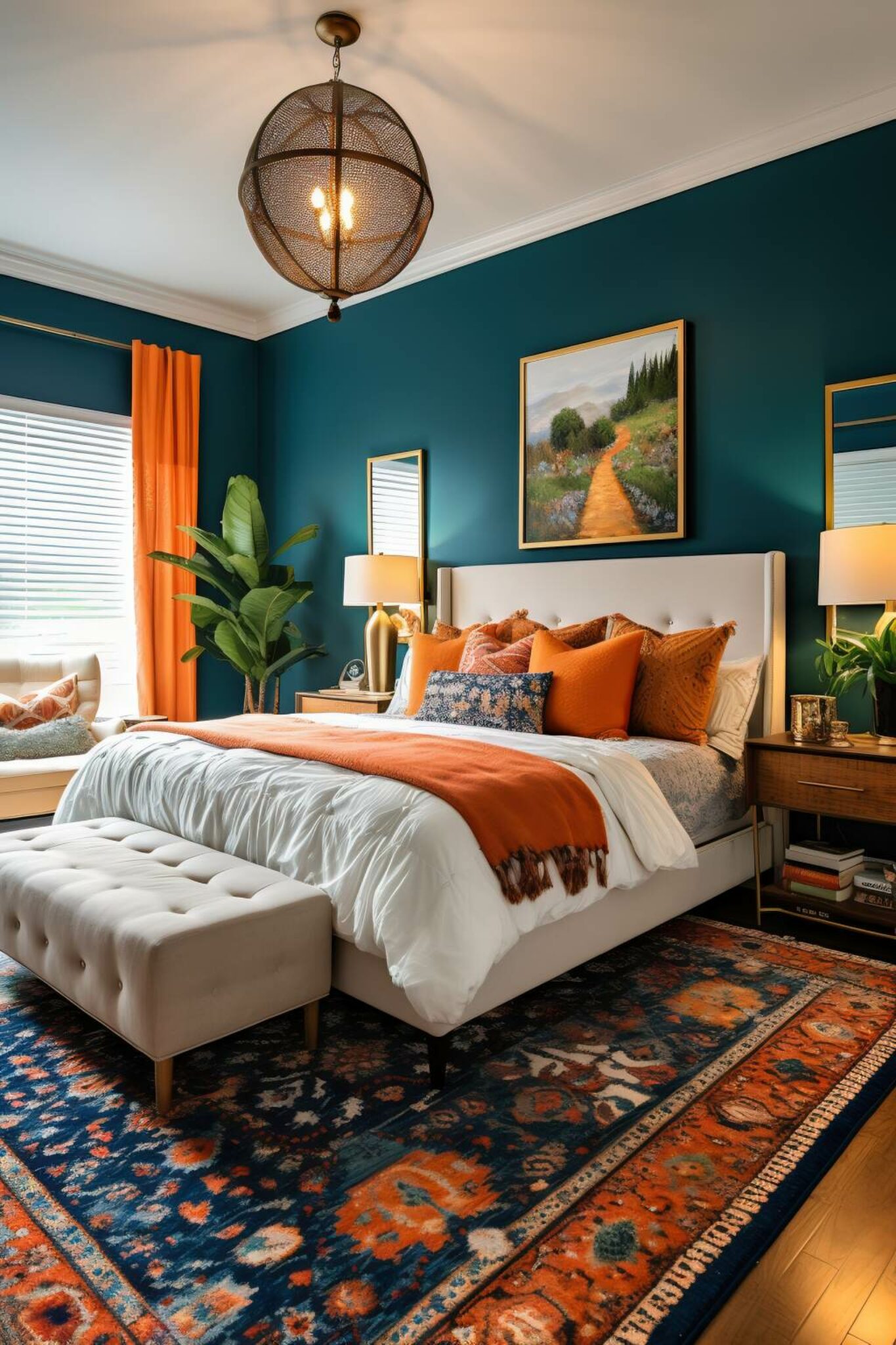 Teal and Orange bedroom