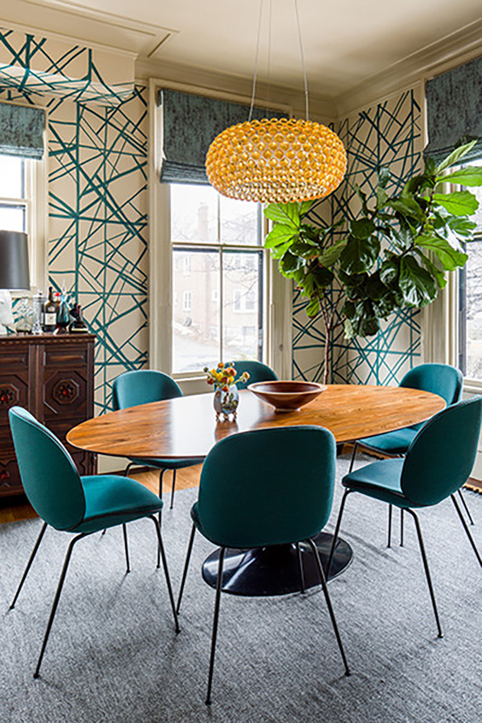 Teal and Tan dining room