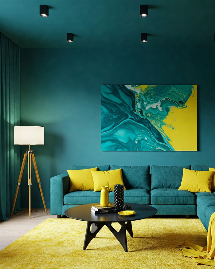 Teal and Yellow Bold Living room 