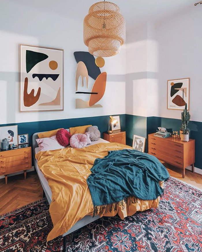 Teal and Yellow bedroom